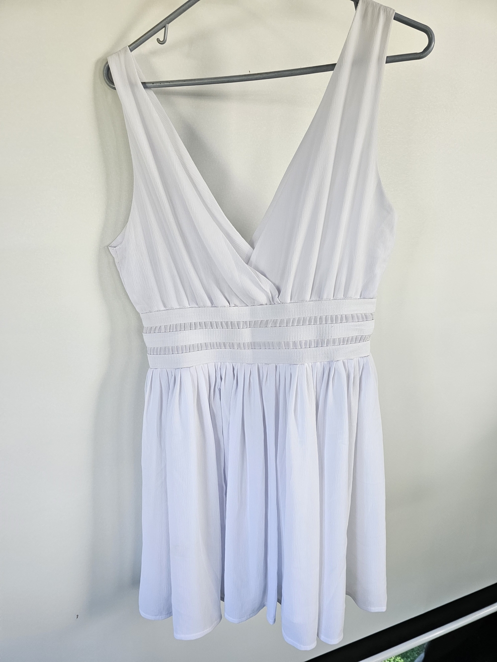 BB Dakota White V-Neck Mini Dress with Waistband